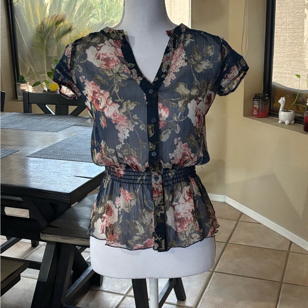 Floral Sheer Button-Up Blouse